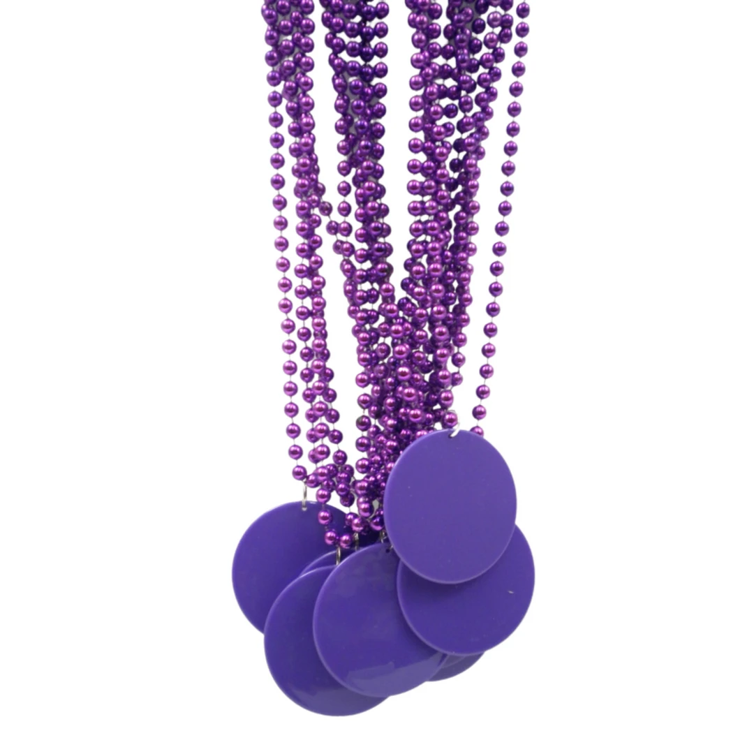 SBDOZEN Beads 33" 7mm Metallic Purple Bead Necklace With 2.5" Purple Disc (Dozen) SBDOZEN Beads 33" 7mm Metallic Purple Bead Necklace With 2.5" Purple Disc (Dozen)