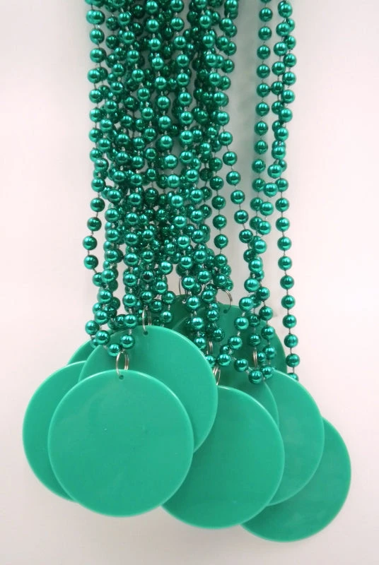 SBDOZEN Beads 33" 7mm Metallic Green Bead Necklace With 2.5" Green Disc (Dozen) 6 SBDOZEN Beads 33" 7mm Metallic Green Bead Necklace With 2.5" Green Disc (Dozen)
