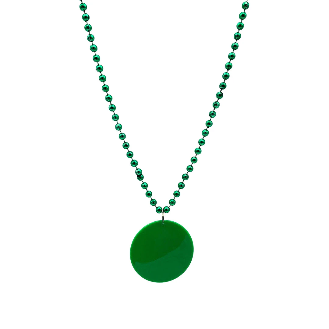 SBDOZEN Beads 33" 7mm Metallic Green Bead Necklace With 2.5" Green Disc (Dozen) 3 SBDOZEN Beads 33" 7mm Metallic Green Bead Necklace With 2.5" Green Disc (Dozen)