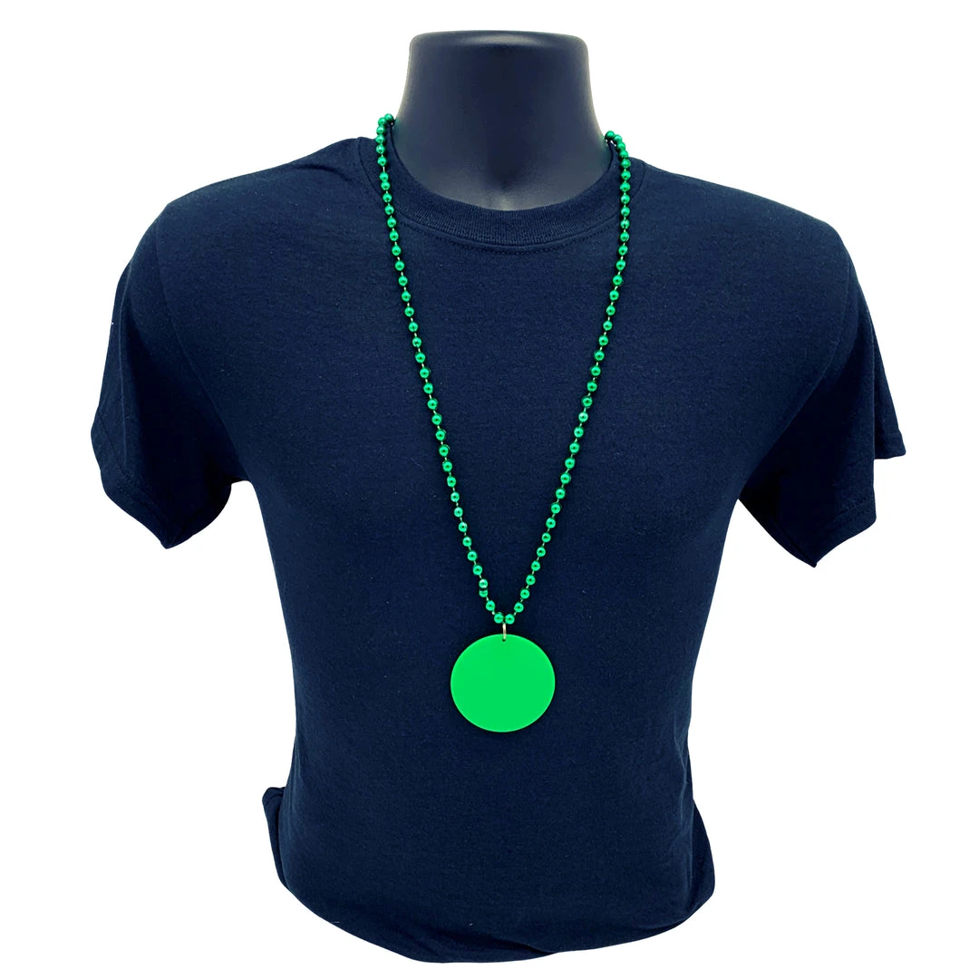 SBDOZEN Beads 33" 7mm Metallic Green Bead Necklace With 2.5" Green Disc (Dozen) 5 SBDOZEN Beads 33" 7mm Metallic Green Bead Necklace With 2.5" Green Disc (Dozen)