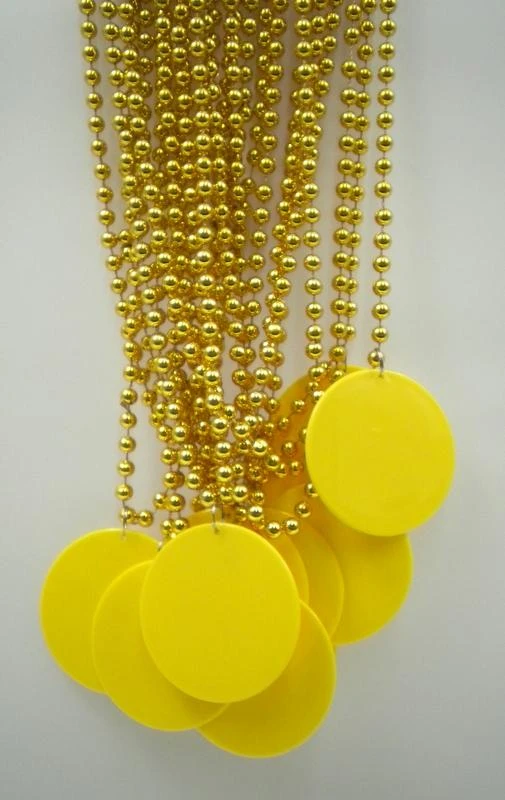 SBDOZEN 33" 7mm Metallic Gold Bead Necklace With 2.5" Yellow Disc (Dozen) SBDOZEN 33" 7mm Metallic Gold Bead Necklace With 2.5" Yellow Disc (Dozen)