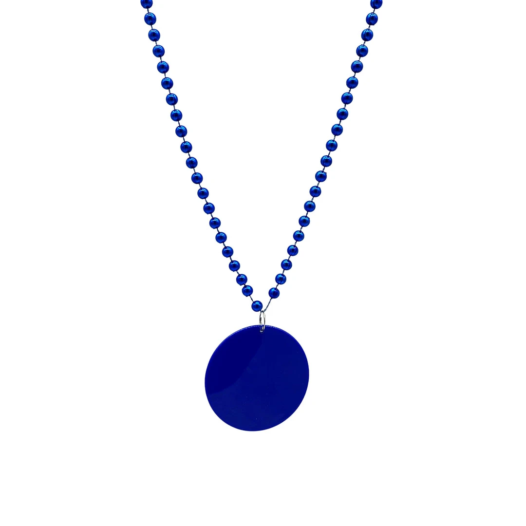 SBDOZEN 33" 7mm Metallic Blue Bead Necklace With 2.5" Blue Disc (Dozen) 3 SBDOZEN 33" 7mm Metallic Blue Bead Necklace With 2.5" Blue Disc (Dozen)