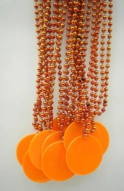 SBDOZEN Beads 33" 7mm Metallic Orange Bead Necklace With 2.5" Orange Disc (Dozen)