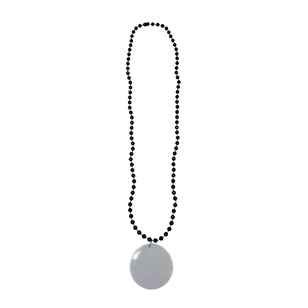 SBDOZEN 33" 7mm Black Bead Necklace With 2.5" White Disc (Dozen) Beads 4 SBDOZEN 33" 7mm Black Bead Necklace With 2.5" White Disc (Dozen) Beads