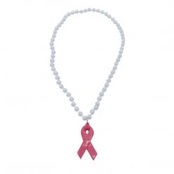SBDOZEN 33" 10mm Pearl White MOT Bead With Pink Ribbon (Dozen) Beads