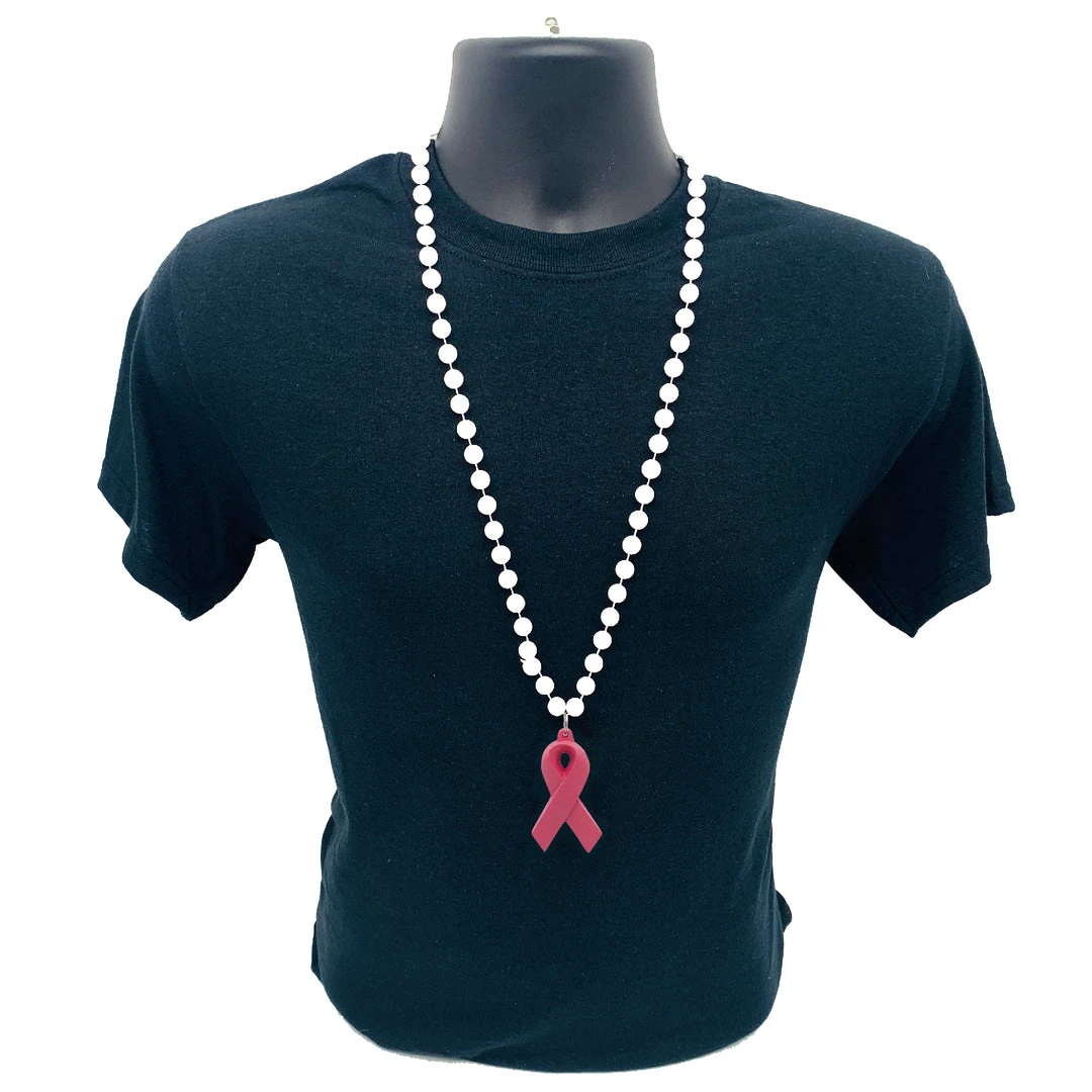 SBDOZEN 33" 10mm Pearl White MOT Bead With Pink Ribbon (Dozen) Beads SBDOZEN 33" 10mm Pearl White MOT Bead With Pink Ribbon (Dozen) Beads