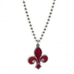 SBDOZEN 33" 10mm Silver Bead With Hot Pink Fleur De Lis Necklace (Dozen)