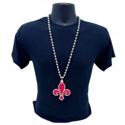 SBDOZEN 33" 10mm Silver Bead With Hot Pink Fleur De Lis Necklace (Dozen) 7 SBDOZEN 33