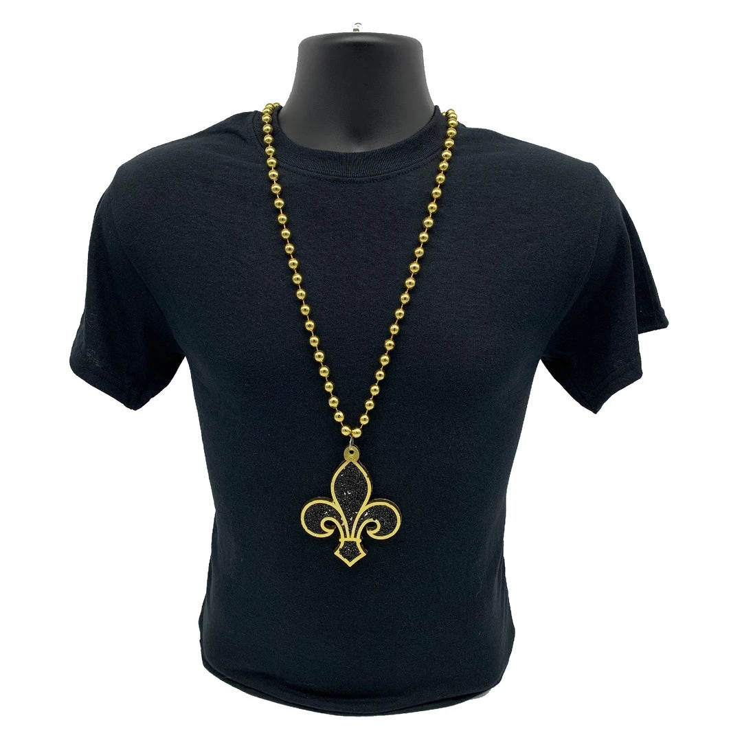 SBDOZEN 33" 10mm Black And Gold Fleur De Lis Necklace (Dozen) Beads 5 SBDOZEN 33" 10mm Black And Gold Fleur De Lis Necklace (Dozen) Beads
