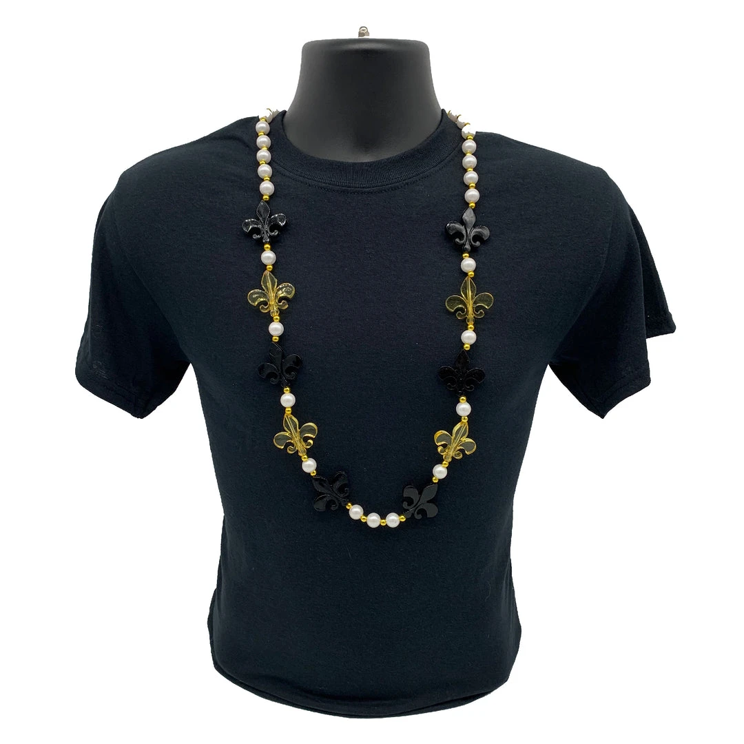 SBDOZEN 40" Black And Gold Fleur De Lis Necklace (Dozen) Beads 5 SBDOZEN 40" Black And Gold Fleur De Lis Necklace (Dozen) Beads