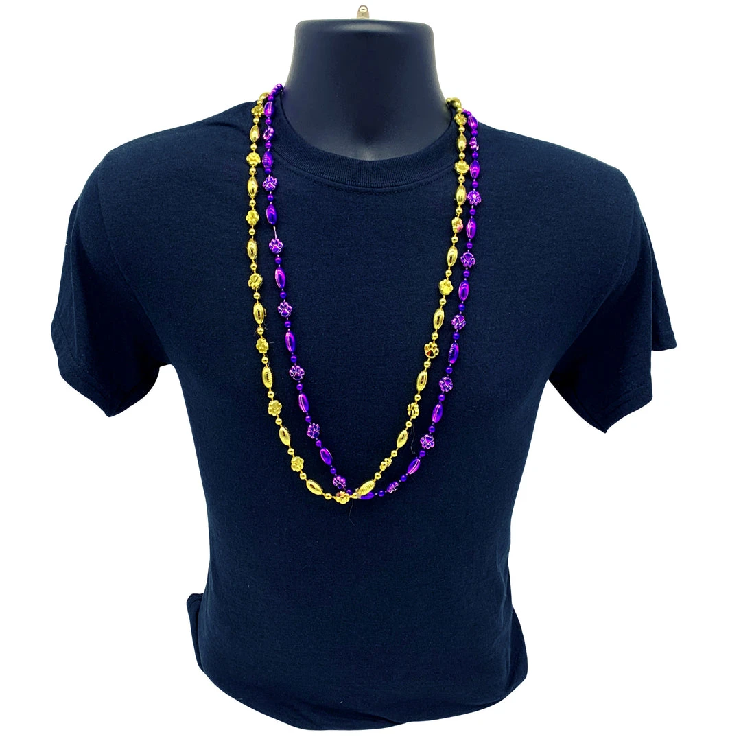 SBDOZEN 36" Purple/Gold Tiger Paw And Football Necklace (Dozen) 6 SBDOZEN 36" Purple/Gold Tiger Paw And Football Necklace (Dozen)