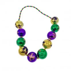 SBDOZEN Beads 48" 60mm Fleur De Lis Print Purple, Green And Gold Balls Necklace (Dozen)