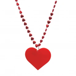 SBDOZEN 33" 8 X 9mm Metallic Red Heart Bead With Plastic Heart Medallion (Dozen)