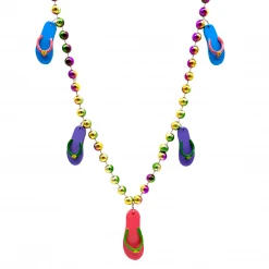 SBDOZEN 42" 12mm Flip Flops On Purple, Green And Gold Dyed Beads Necklace (Dozen)