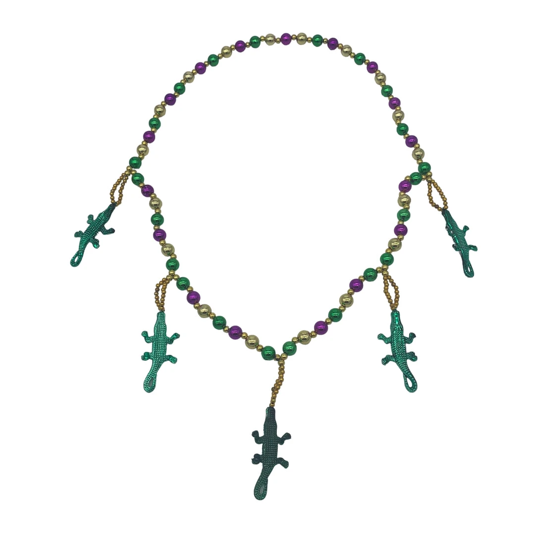 SB19125 Purple, Green And Gold Necklace With 5 Alligators (Each) 4 SB19125 Purple, Green And Gold Necklace With 5 Alligators (Each)