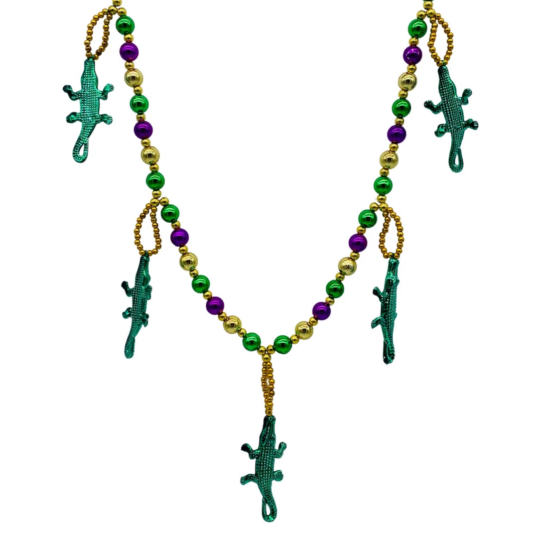 SB19125 Purple, Green And Gold Necklace With 5 Alligators (Each) 3 SB19125 Purple, Green And Gold Necklace With 5 Alligators (Each)