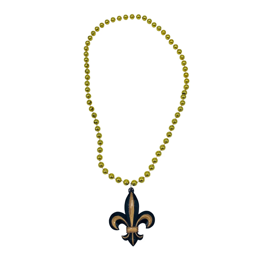 SB12750 Black And Gold Fleur De Lis On Gold Necklace (Each) 4 SB12750 Black And Gold Fleur De Lis On Gold Necklace (Each)