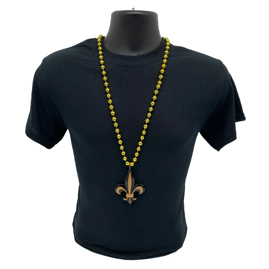 SB12750 Black And Gold Fleur De Lis On Gold Necklace (Each) 5 SB12750 Black And Gold Fleur De Lis On Gold Necklace (Each)