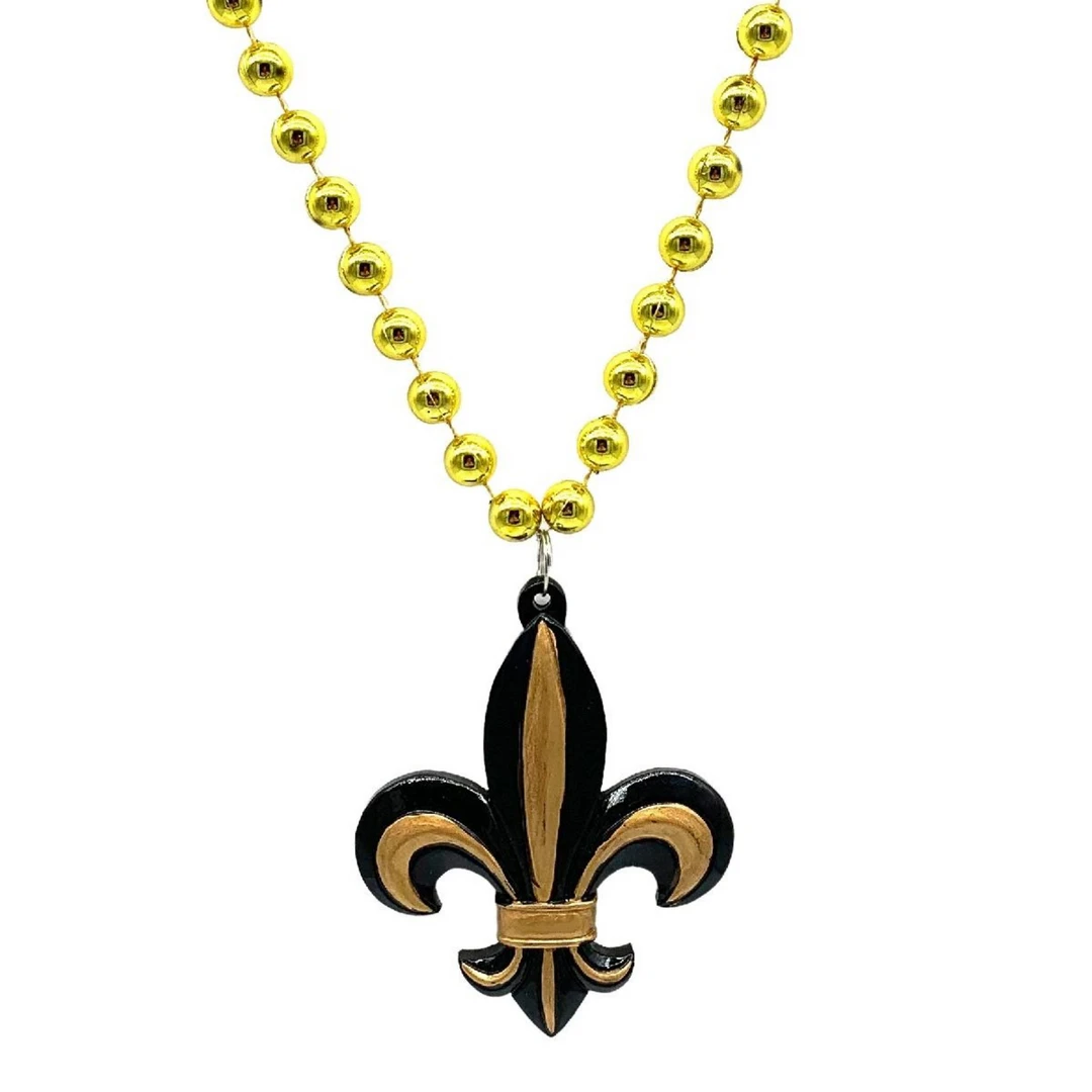 SB12750 Black And Gold Fleur De Lis On Gold Necklace (Each) 3 SB12750 Black And Gold Fleur De Lis On Gold Necklace (Each)