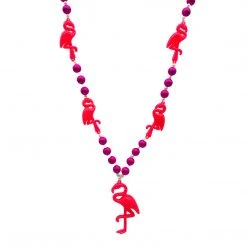SB22500 42" Flamingo Necklace Hot Pink Beads With Pearl Insets (Each)