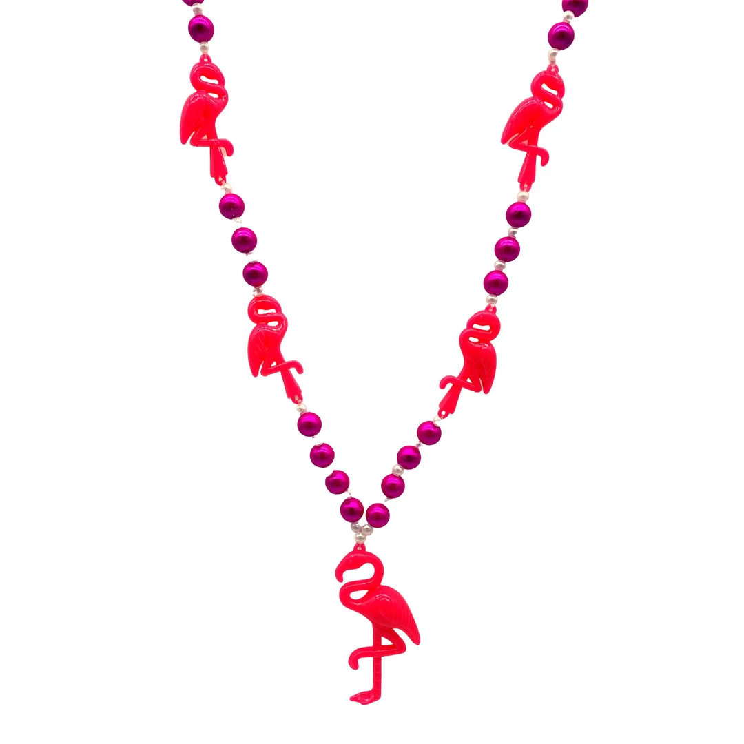 SB22500 42" Flamingo Necklace Hot Pink Beads With Pearl Insets (Each) 3 SB22500 42" Flamingo Necklace Hot Pink Beads With Pearl Insets (Each)