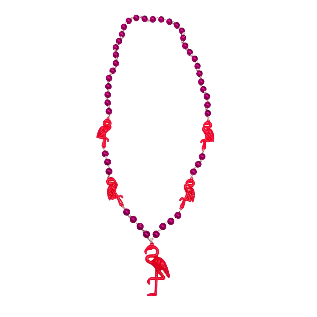 SB22500 42" Flamingo Necklace Hot Pink Beads With Pearl Insets (Each) 4 SB22500 42" Flamingo Necklace Hot Pink Beads With Pearl Insets (Each)