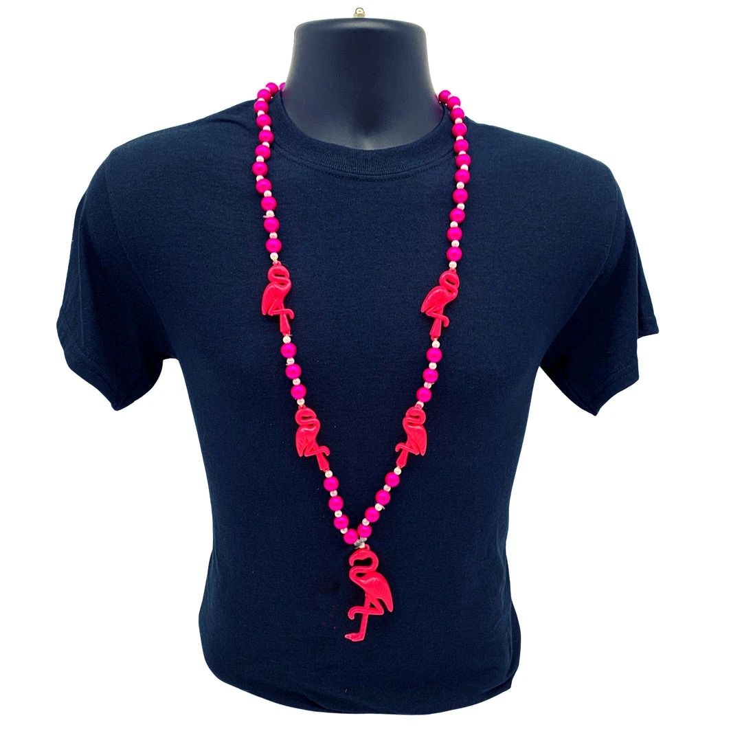 SB22500 42" Flamingo Necklace Hot Pink Beads With Pearl Insets (Each) 5 SB22500 42" Flamingo Necklace Hot Pink Beads With Pearl Insets (Each)