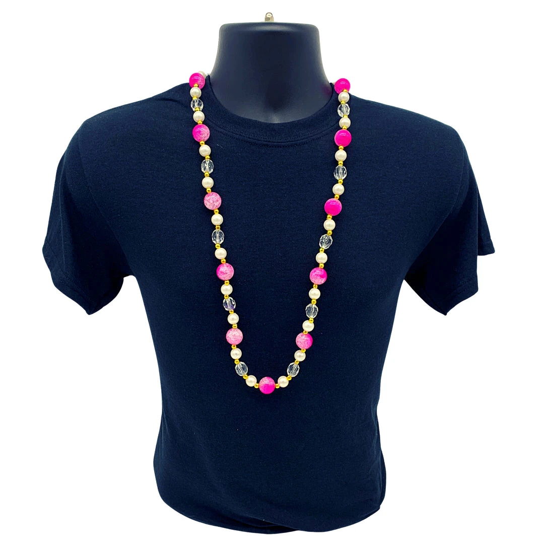 SB25000 40" Acrylic Light Pink And Hot Pink Marble Bead Necklace (Each) Beads 5 SB25000 40" Acrylic Light Pink And Hot Pink Marble Bead Necklace (Each) Beads