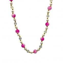 SB25000 40" Acrylic Light Pink And Hot Pink Marble Bead Necklace (Each) Beads