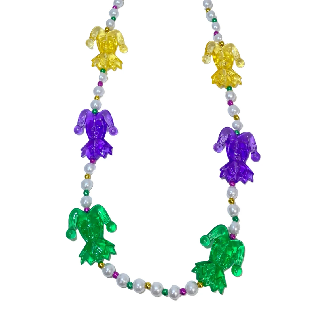SB23375 40" Purple, Green And Gold Jester Bead Necklace (Each) Beads 5 SB23375 40" Purple, Green And Gold Jester Bead Necklace (Each) Beads