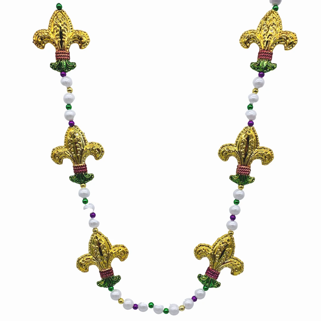 SB29750 42" Purple, Green And Gold Fleur De Lis Mardi Gras Beads (Each) 3 SB29750 42" Purple, Green And Gold Fleur De Lis Mardi Gras Beads (Each)