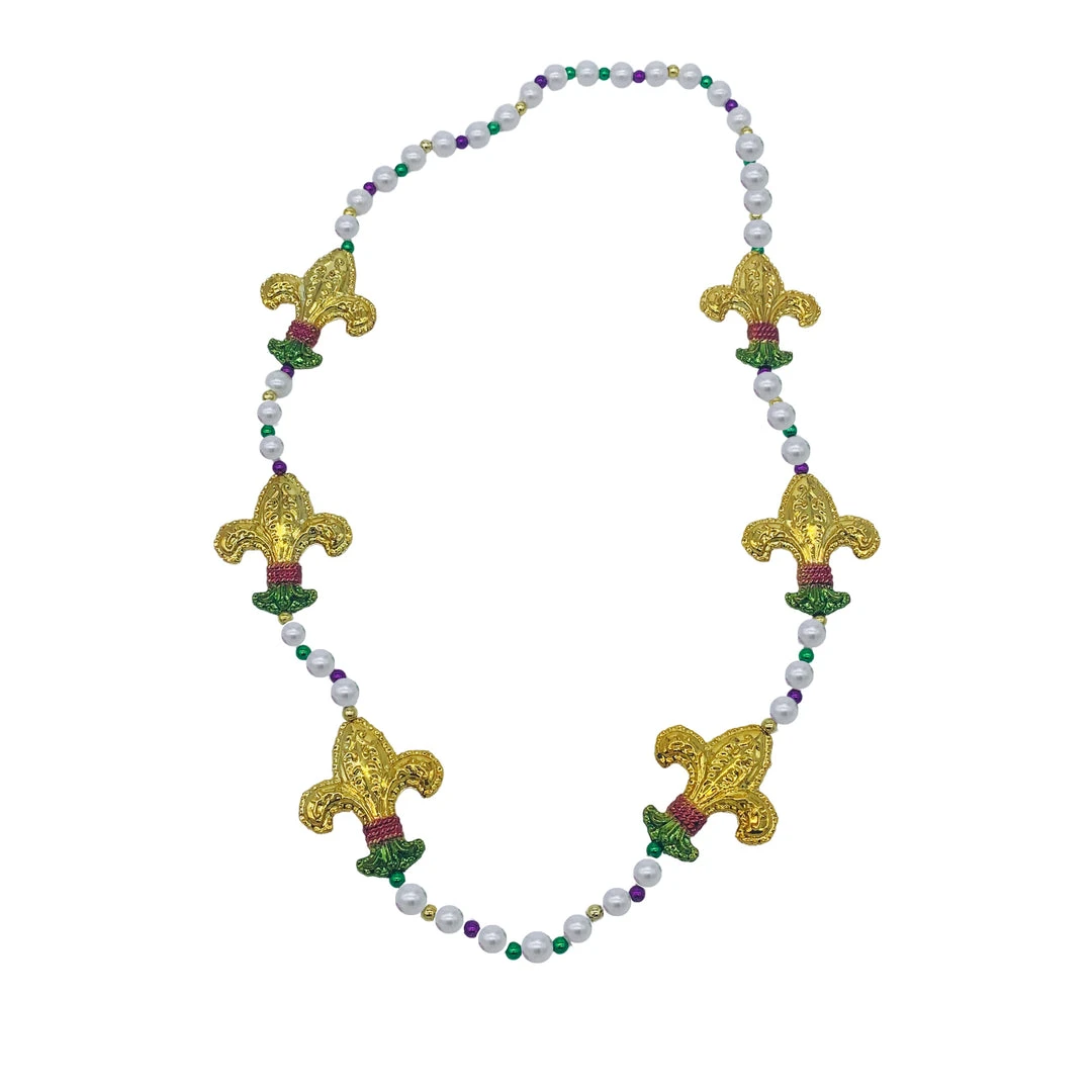 SB29750 42" Purple, Green And Gold Fleur De Lis Mardi Gras Beads (Each) 4 SB29750 42" Purple, Green And Gold Fleur De Lis Mardi Gras Beads (Each)