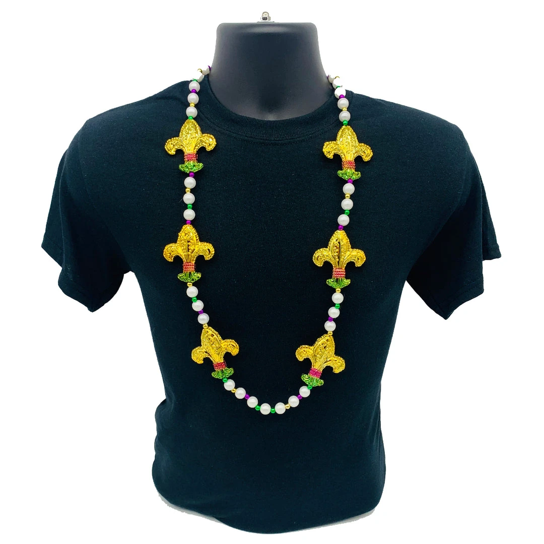 SB29750 42" Purple, Green And Gold Fleur De Lis Mardi Gras Beads (Each) 5 SB29750 42" Purple, Green And Gold Fleur De Lis Mardi Gras Beads (Each)