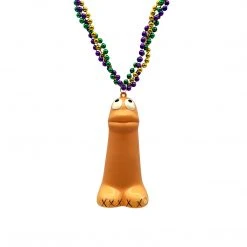 SB23375 33" Purple, Green And Gold Braided Necklace With A Smiley Penis (Each) Beads