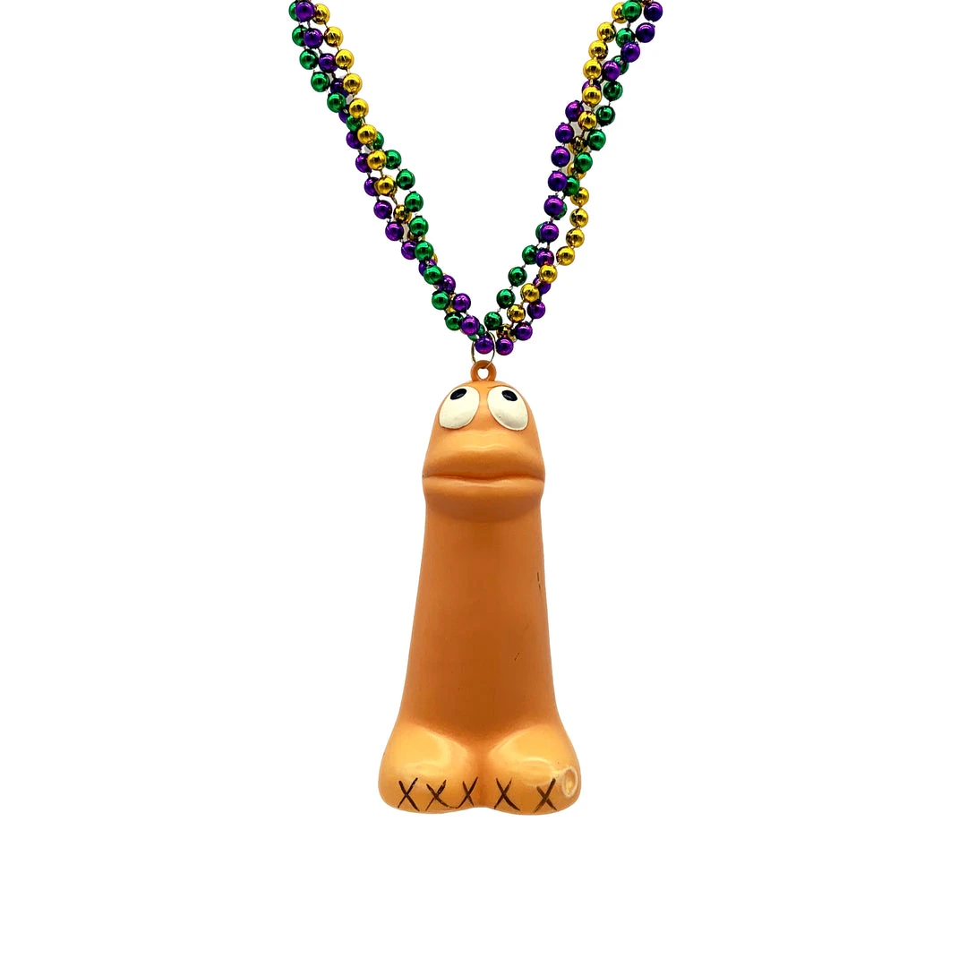 SB23375 33" Purple, Green And Gold Braided Necklace With A Smiley Penis (Each) Beads 3 SB23375 33" Purple, Green And Gold Braided Necklace With A Smiley Penis (Each) Beads