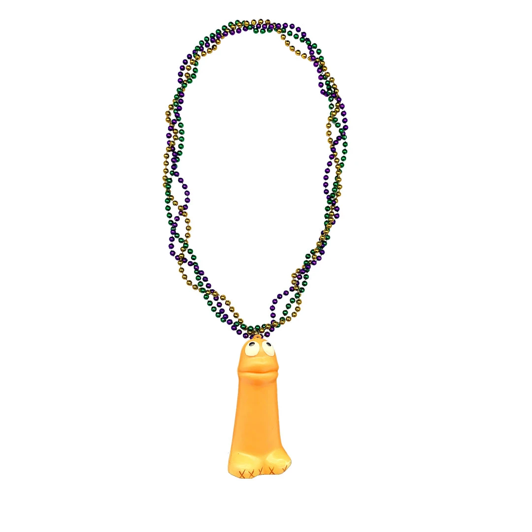 SB23375 33" Purple, Green And Gold Braided Necklace With A Smiley Penis (Each) Beads 4 SB23375 33" Purple, Green And Gold Braided Necklace With A Smiley Penis (Each) Beads