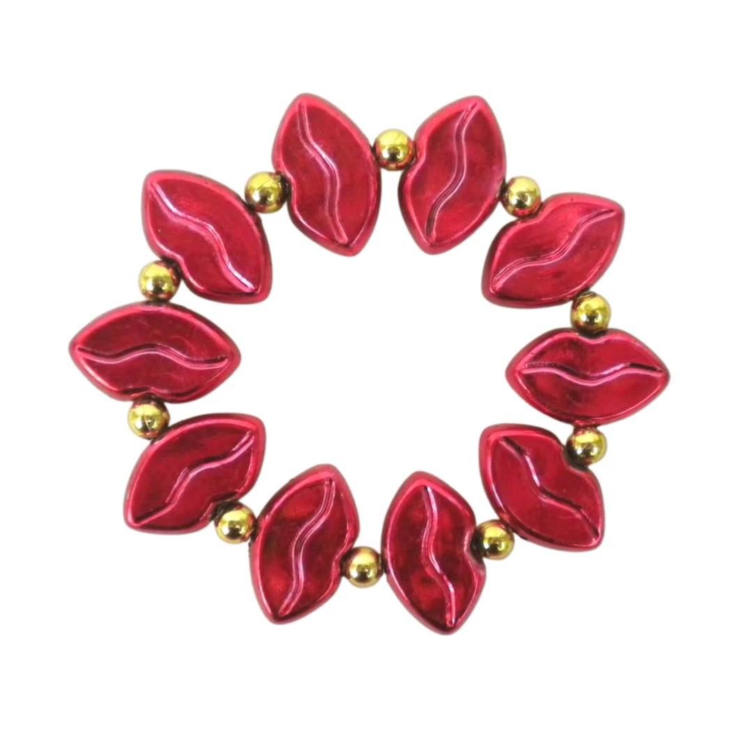 SB6250 7" Red Lips Bracelet Mardi Gras Beads (Each) 3 SB6250 7" Red Lips Bracelet Mardi Gras Beads (Each)