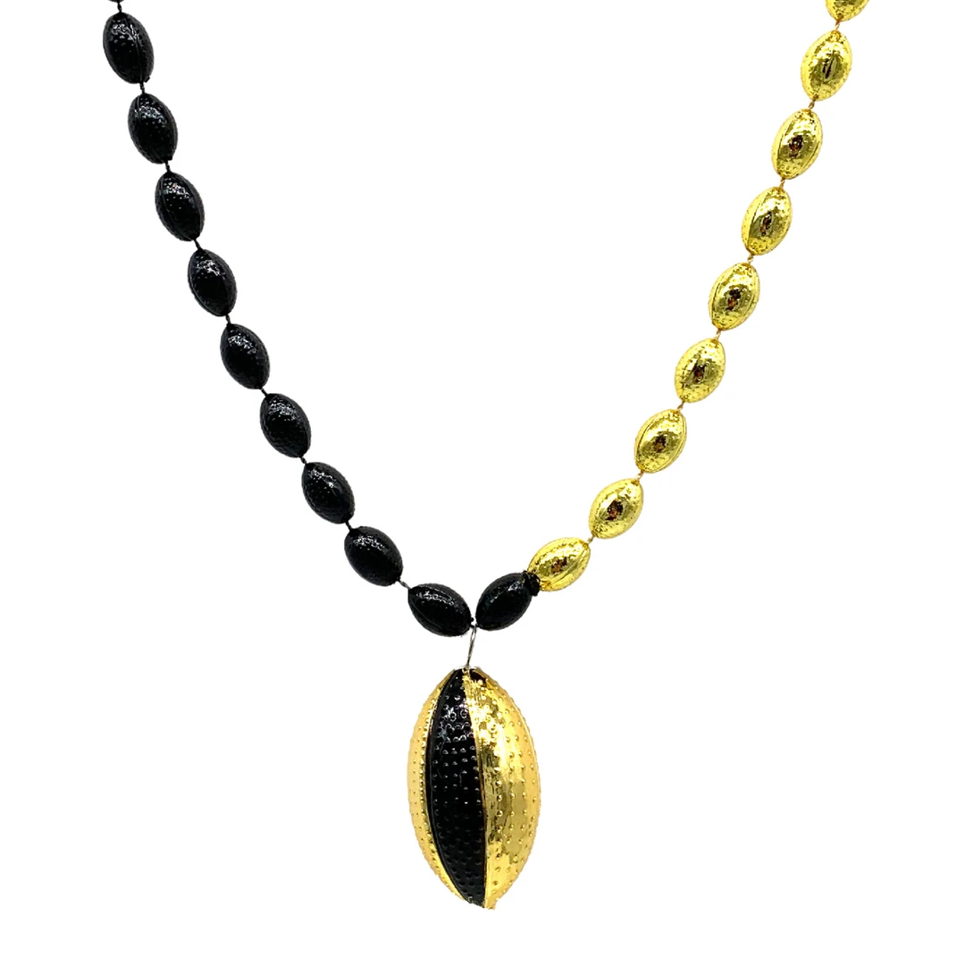 SB6041 Beads 33" Black And Gold Sectioned Football Necklace With Football Pendant (Each) 3 SB6041 Beads 33" Black And Gold Sectioned Football Necklace With Football Pendant (Each)