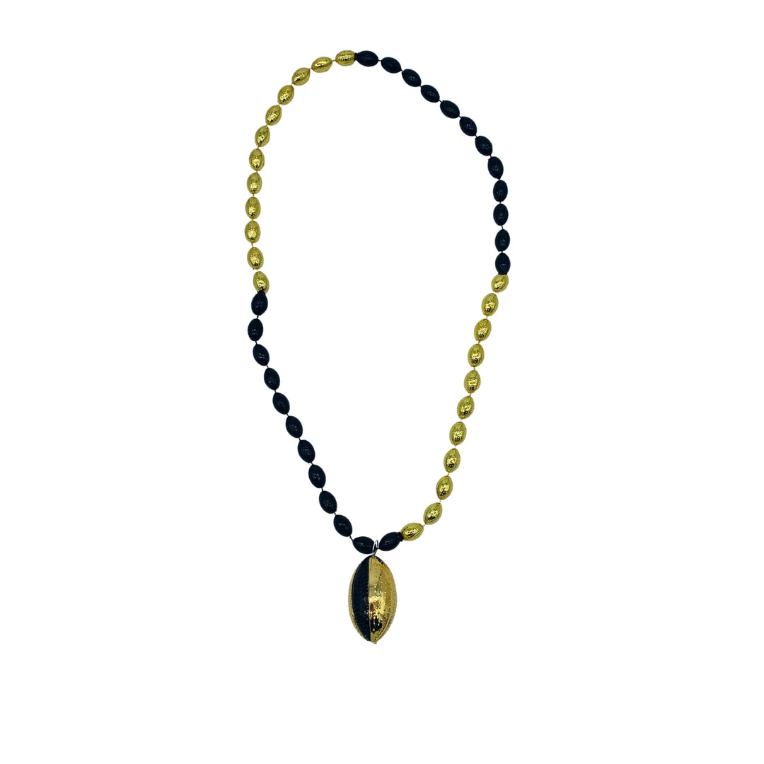 SB6041 Beads 33" Black And Gold Sectioned Football Necklace With Football Pendant (Each) 5 SB6041 Beads 33" Black And Gold Sectioned Football Necklace With Football Pendant (Each)
