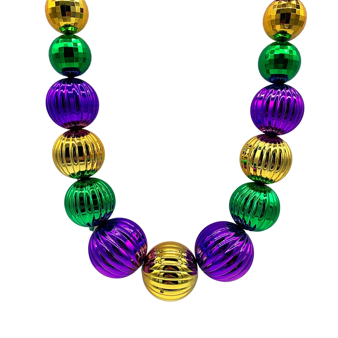 Mardi Gras Spot 48" Purple, Green And Gold Graduated Balls Necklace (Each) Beads 3 Mardi Gras Spot 48" Purple, Green And Gold Graduated Balls Necklace (Each) Beads