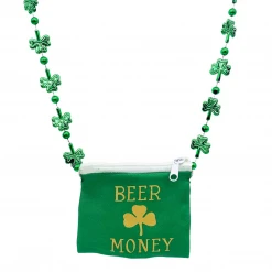 SBDOZEN 33" Shamrock Bead Necklace With Beer Money Pouch (Dozen)
