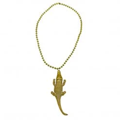 SB10625 33" 7.5mm Necklace With Blow Mold Alligator - Purple, Green And Gold (Each) Beads 19 SB10625 33