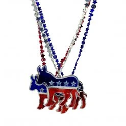 Sale 33" USA Bead Necklace - Red, Blue And Silver With Democratic Medallion (Each) Beads