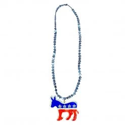 Sale 33" USA Bead Necklace - Red, Blue And Silver With Democratic Medallion (Each) Beads