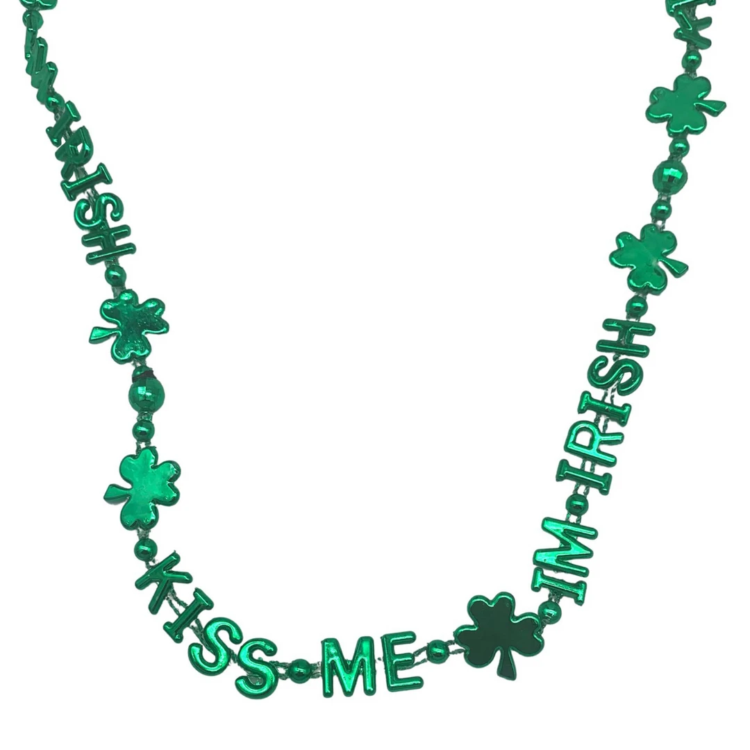 SB5791 36" Kiss Me Im Irish Bead Necklace - Metallic Green (Each) Beads 3 SB5791 36" Kiss Me Im Irish Bead Necklace - Metallic Green (Each) Beads