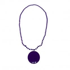 SB3125 Beads 33" 7mm Metallic Purple Bead Necklace With 2.5" Purple Disc (Each) 6 SB3125 Beads 33