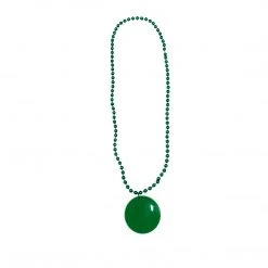 SB3125 33" 7mm Metallic Green Bead Necklace With 2.5" Green Disc (Each) Beads