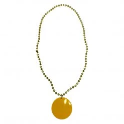 SB3125 33" 7mm Metallic Gold Bead Necklace With 2.5" Yellow Disc (Each) Beads