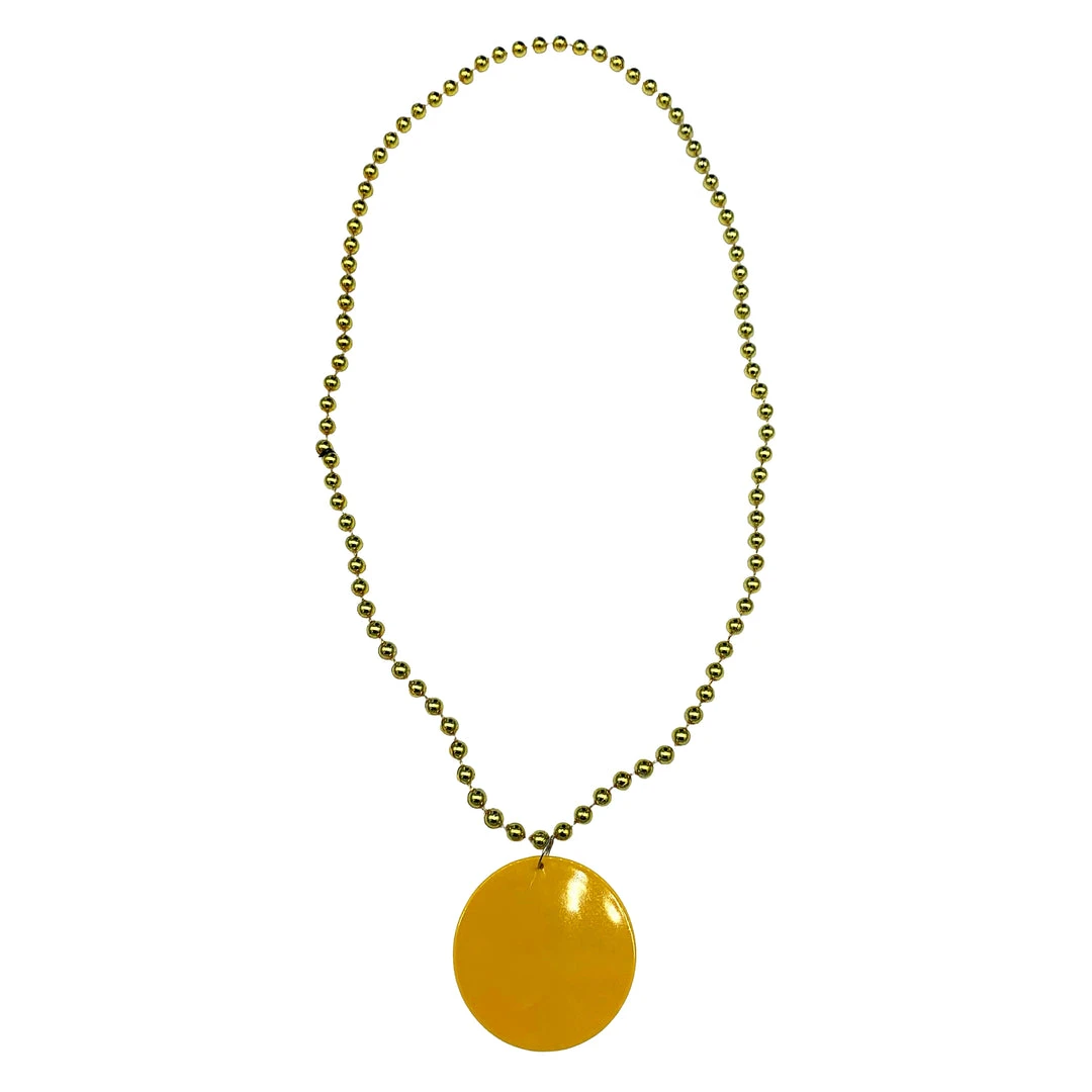 SB3125 33" 7mm Metallic Gold Bead Necklace With 2.5" Yellow Disc (Each) Beads SB3125 33" 7mm Metallic Gold Bead Necklace With 2.5" Yellow Disc (Each) Beads