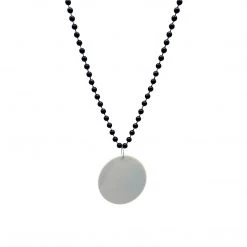 SB3125 33" 7mm Black Bead Necklace With 2.5" White Disc (Each)